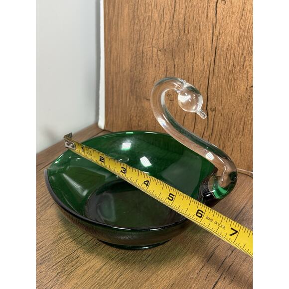 Vintage Martinsville Viking Glass Emerald Green Swan Candy Dish - Picture 3 of 4